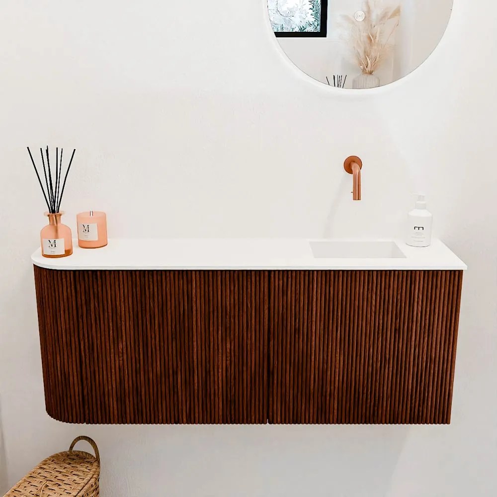 Mondiaz Joya 100cm toiletmeubel ronding links ruby met wastafel faye rechts zonder kraangat talc