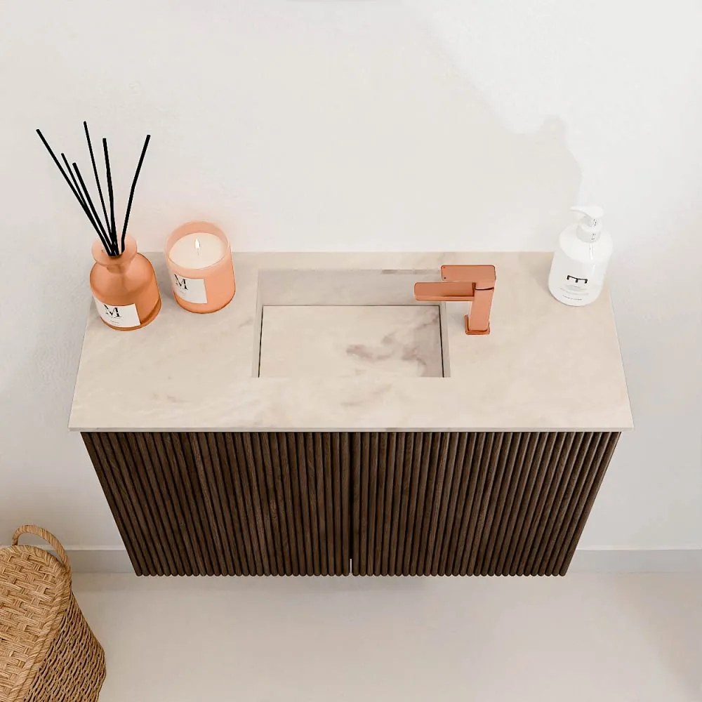 Mondiaz Joya DLux 60cm toiletmeubel walnut met wastafel faye midden 1 kraangat frappe
