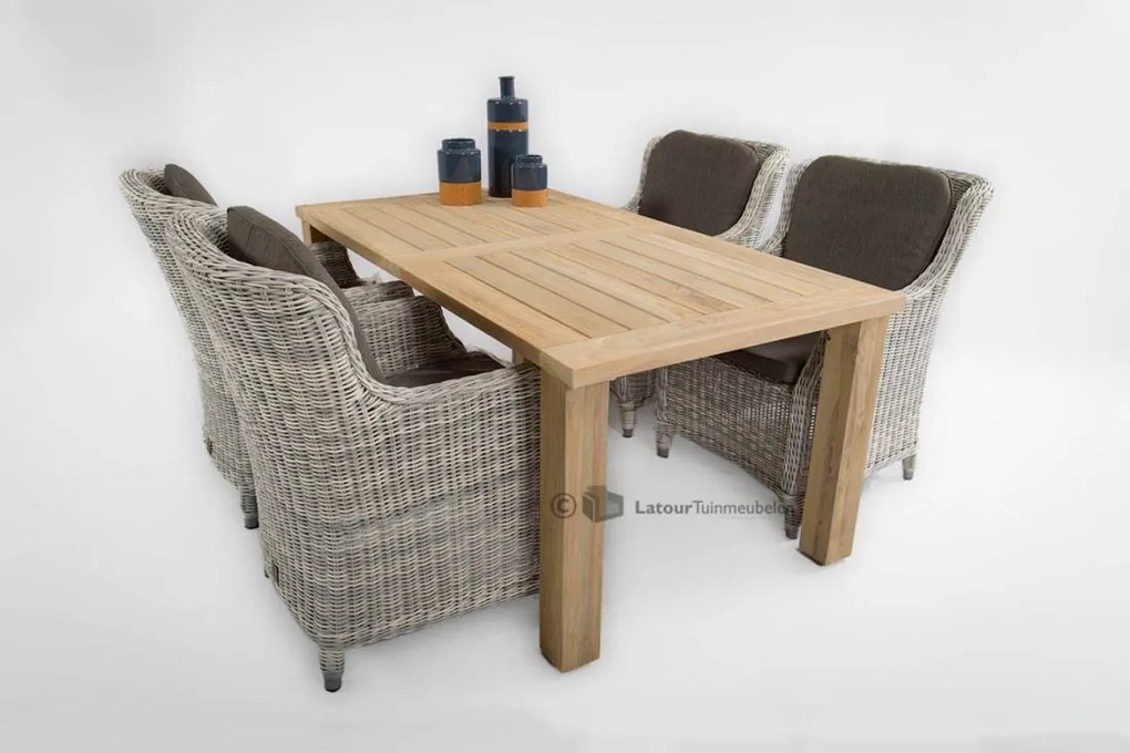 4 Seasons Outdoor Brighton tuinset ice met Louvre teak tafel  Tuinset     weerbestendig