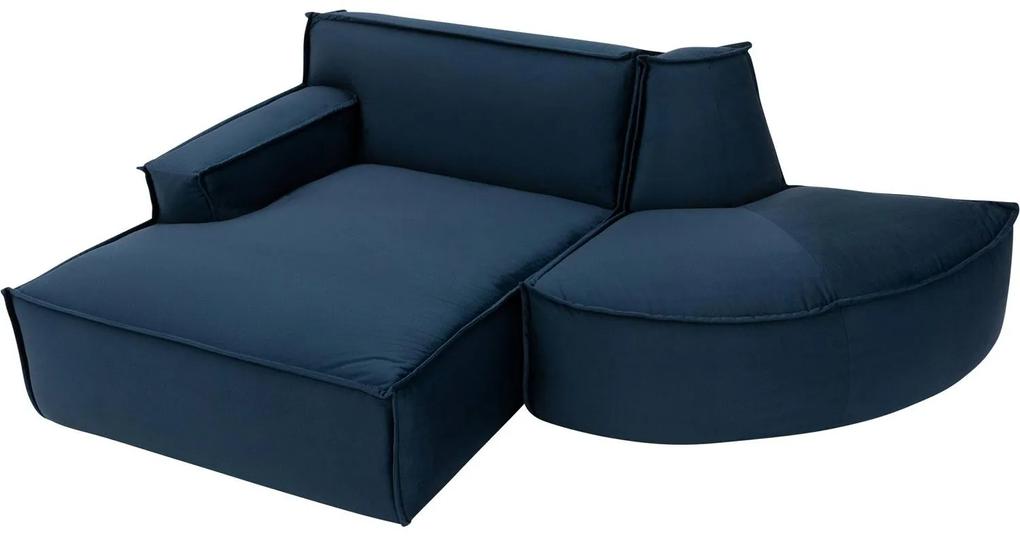 Goossens Bank Jim blauw, stof, urban industrieel met chaise longue links