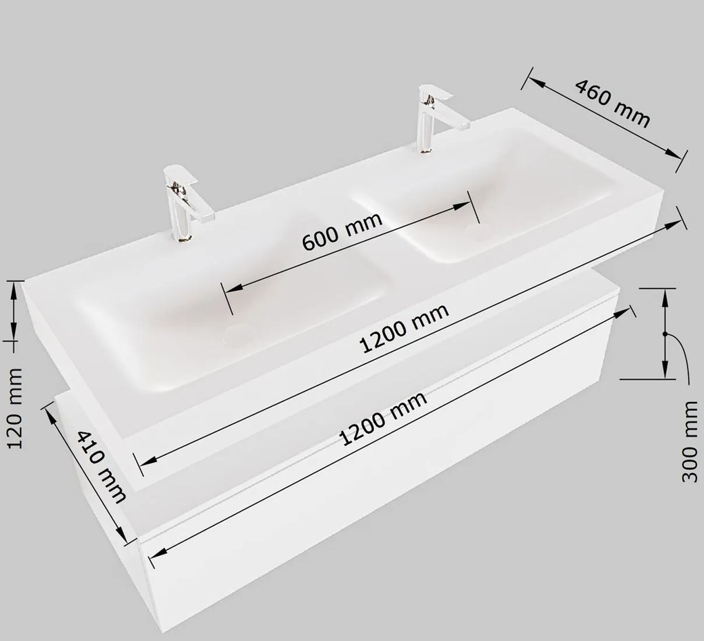 Mondiaz Alan DLux badmeubel 120cm smoke 2 lades met wastafel glace dubbel zonder kraangat