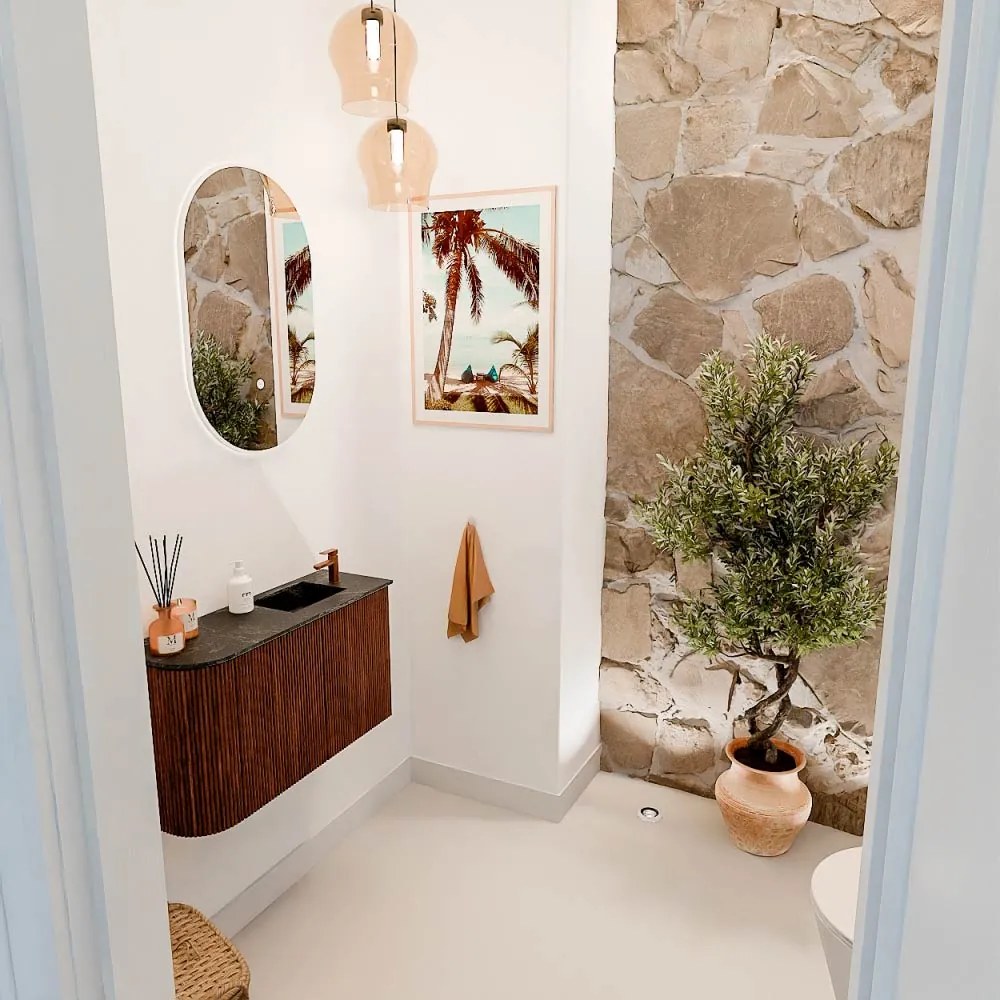 Mondiaz Joya DLux 70cm toiletmeubel ronding links ruby met wastafel faye rechts 1 kraangat lava