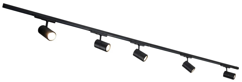 Modern 3-fase railsysteem met 5 Spot / Opbouwspot / Plafondspots zwart incl. LED links - 3-Phase Ruler Modern Binnenverlichting Lamp