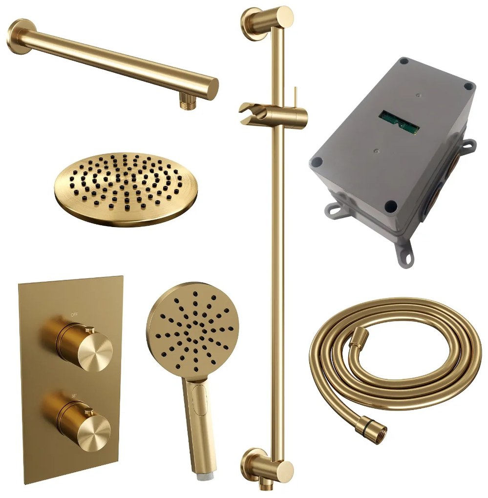 Brauer Gold Edition complete inbouw regendouche met 3 standen handdouche, rechte wandarm, glijstang en hoofddouche 20cm set 43 messing geborsteld PVD