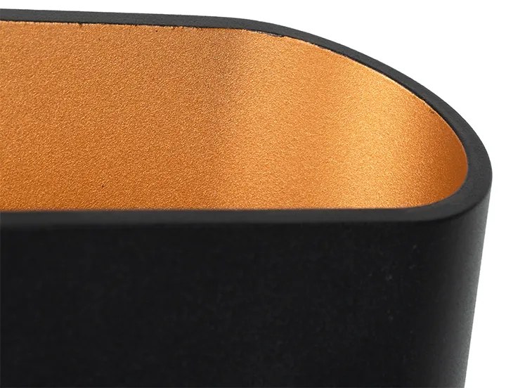 Moderne wandlamp zwart met gouden binnenkant ovaal - Alone