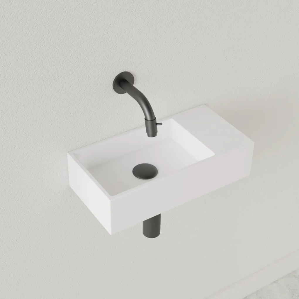 Sanigoods Nano fontein rechts wit glans zonder kraangat 36x18cm