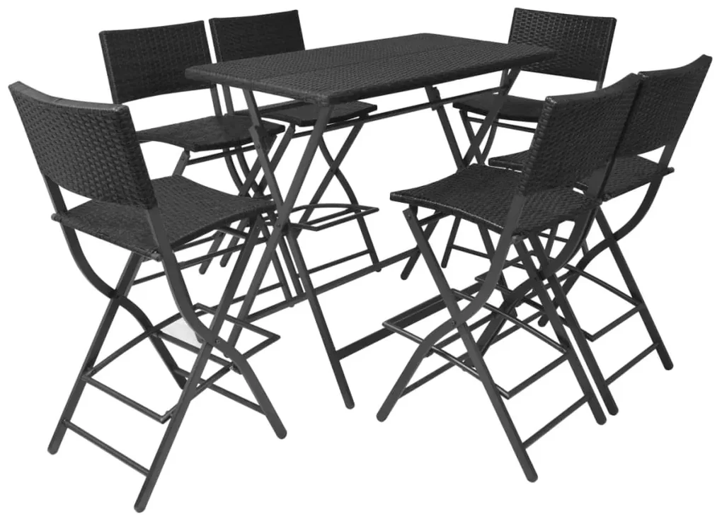 vidaXL 7-delige Tuinset inklapbaar staal poly rattan zwart