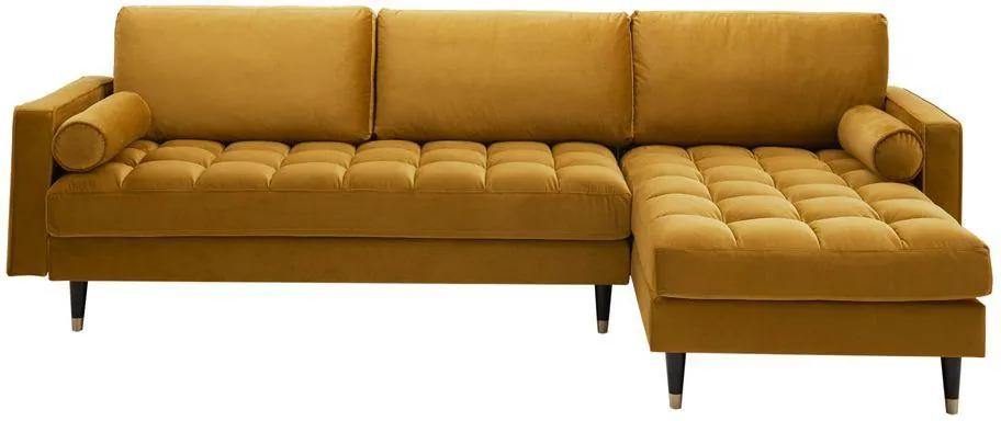 BeMade Furniture | Hoekbank Knus breedte 260 cm x diepte 145 cm x hoogte 84 cm x zithoogte okergeel hoekbanken velvet, hout meubels banken