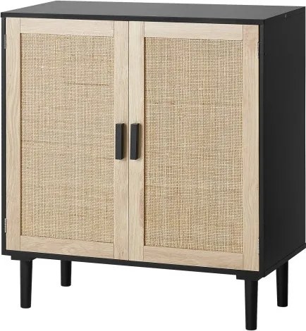 VEVOR Rotan kast Rotan ladekast 1 stuk Opbergkast met 2 magnetische deuren, dressoirkast met verstelbare planken, ideaal voor hal, entree, woonkamer of keuken