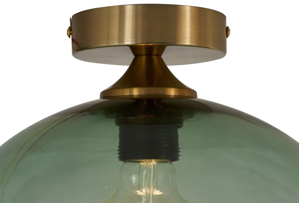 Art Deco plafondlamp messing met groen glas - Sandra