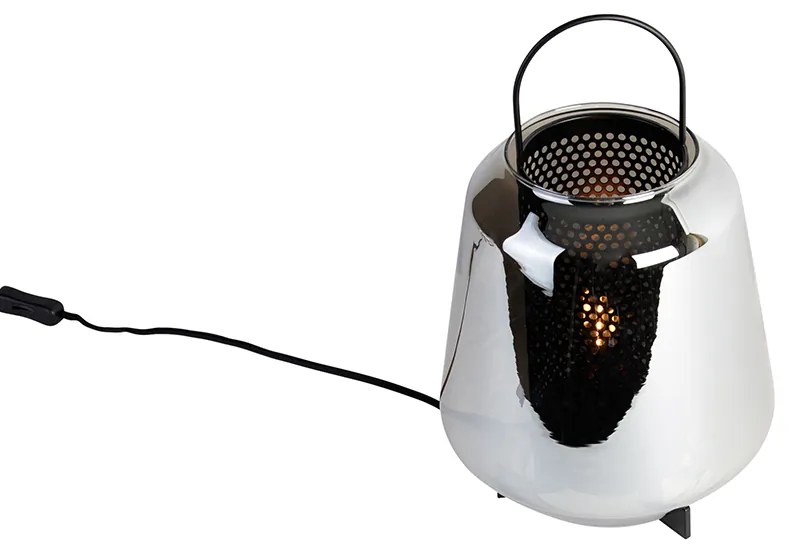 Art deco tafellamp zwart met smoke glas 23 cm - Kevin