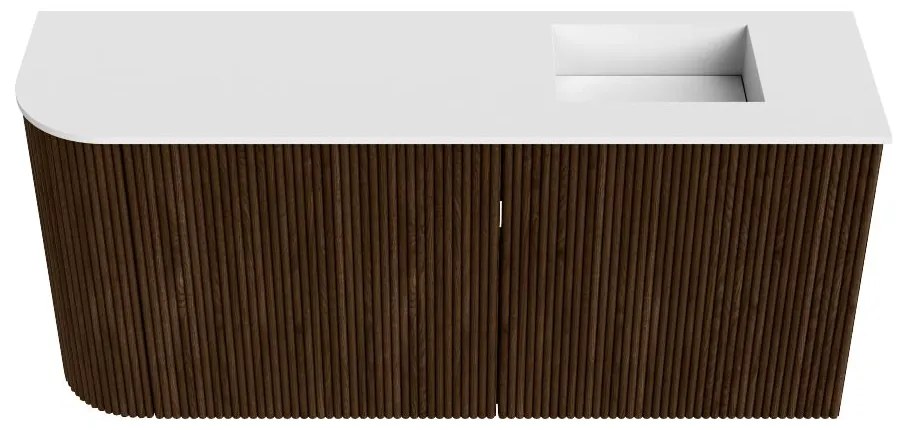 Mondiaz Joya 90cm toiletmeubel ronding links walnut met wastafel faye rechts zonder kraangat talc