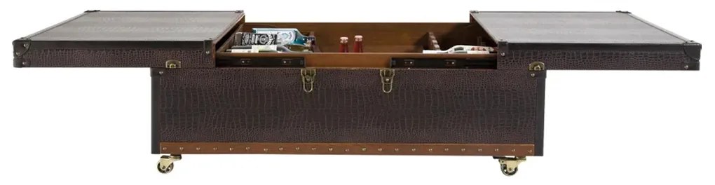 Kist Salontafel Bruin Leer Op Wielen - 120 X 75cm.