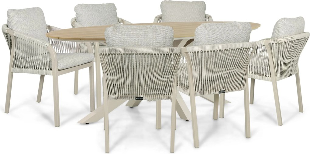 Tuinset 6 personen 220 cm Rope Taupe Lifestyle Garden Furniture Biagio/Matara