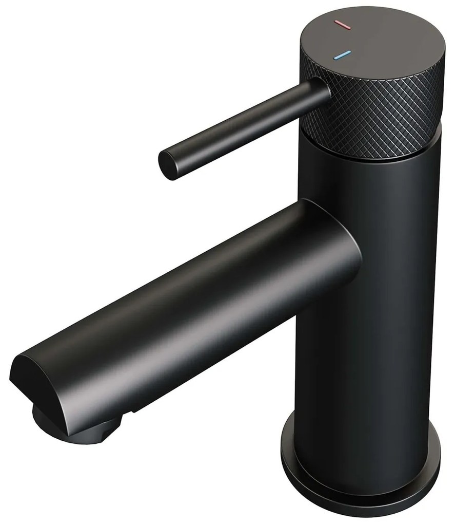 Brauer Black Carving wastafelkraan met lange, ronde handgreep en ColdStart zwart mat