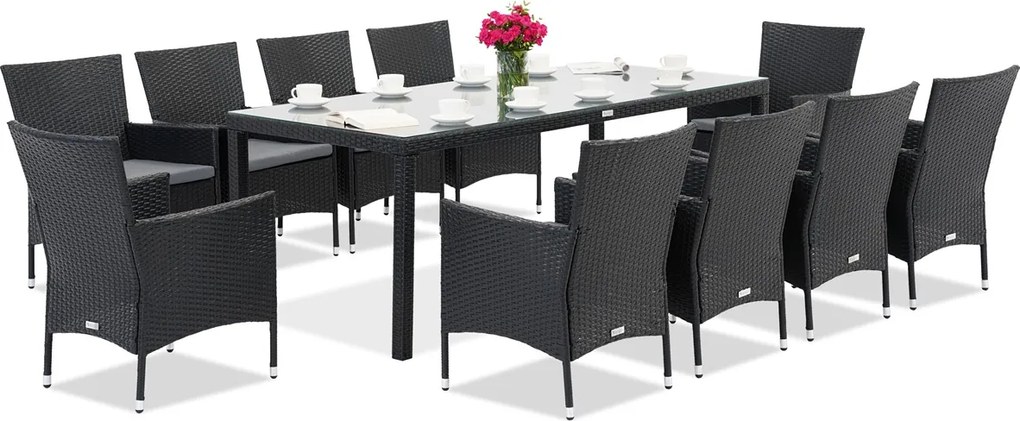 Milan/Grenada 10 technorattan tuinmeubelen met grote Garden Point tafel antraciet