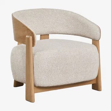 Fauteuil Van Bekleed Eikenhout Olea Eikenhout & Bouclé Crèmebeige - Sklum