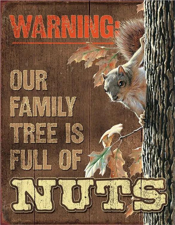 Metalen wandbord Family Tree - Nuts, (32 x 41 cm)