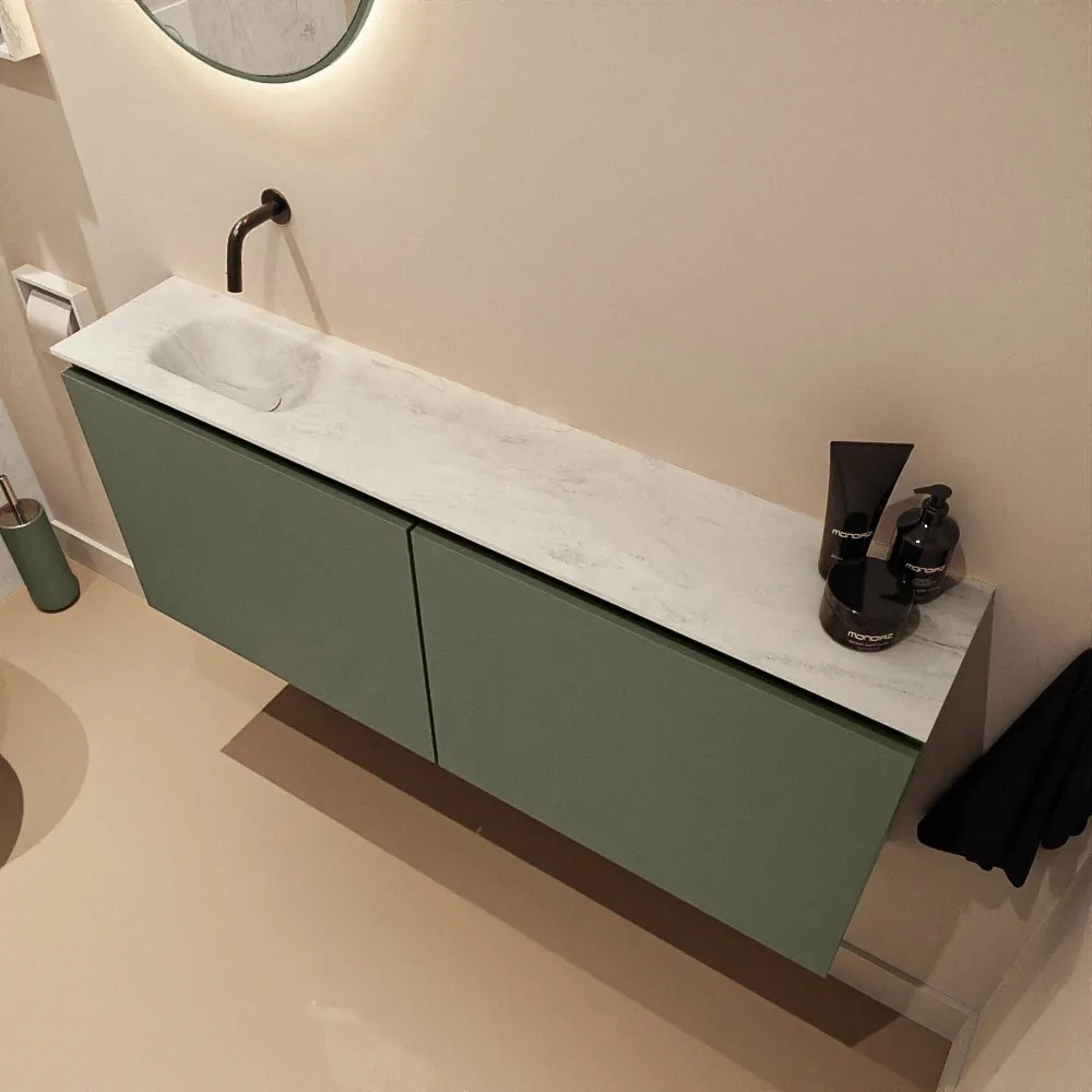 Mondiaz Ture DLux toiletmeubel 120cm army met wastafel opalo links zonder kraangat