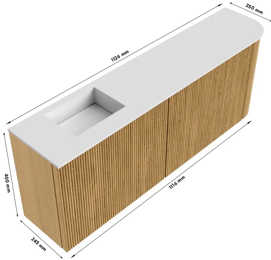 Mondiaz Joya DLux 110cm toiletmeubel ronding rechts oak met wastafel faye links 1 kraangat lava