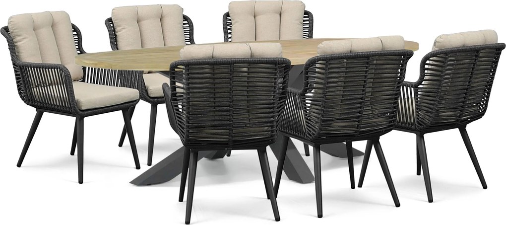 Tuinset 6 personen 240 cm Rope Grijs Coco Custa/Brookline