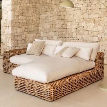 Rechte 2-delige Modulaire Tuinbank Met Chaise Longue Van Rotan Milu Style Natuurlijk - Sklum