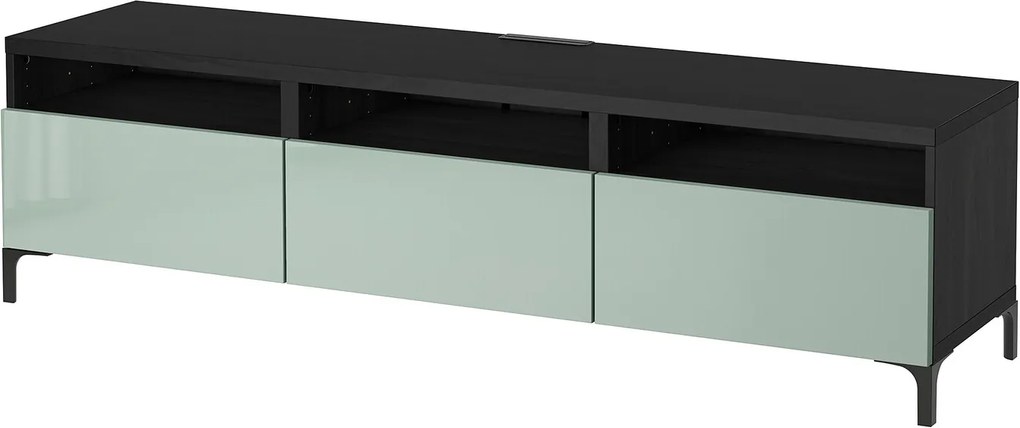 BESTÅ Tv-meubel met lades zwartbruin/ hoogglans/licht grijsgroen