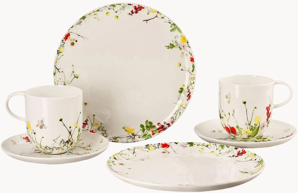 Bone China koffieserviesset Brillance Fleurs Sauvages, 2 personen, 6-delig