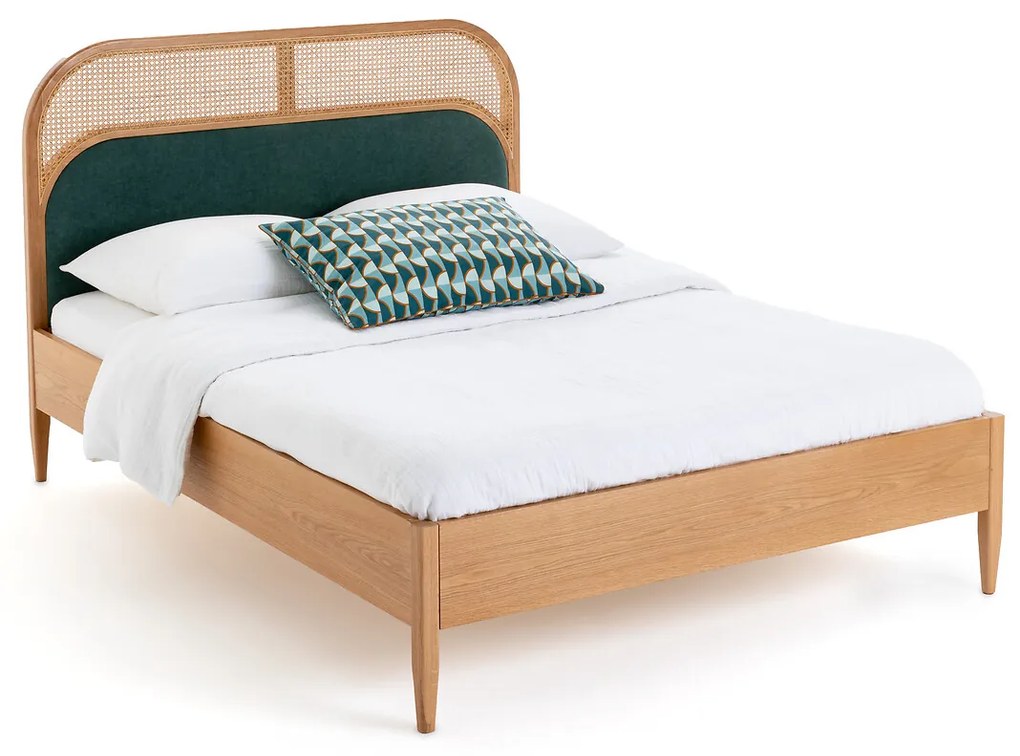 Bed in rotan en fluweel met beddenbodem Buisseau