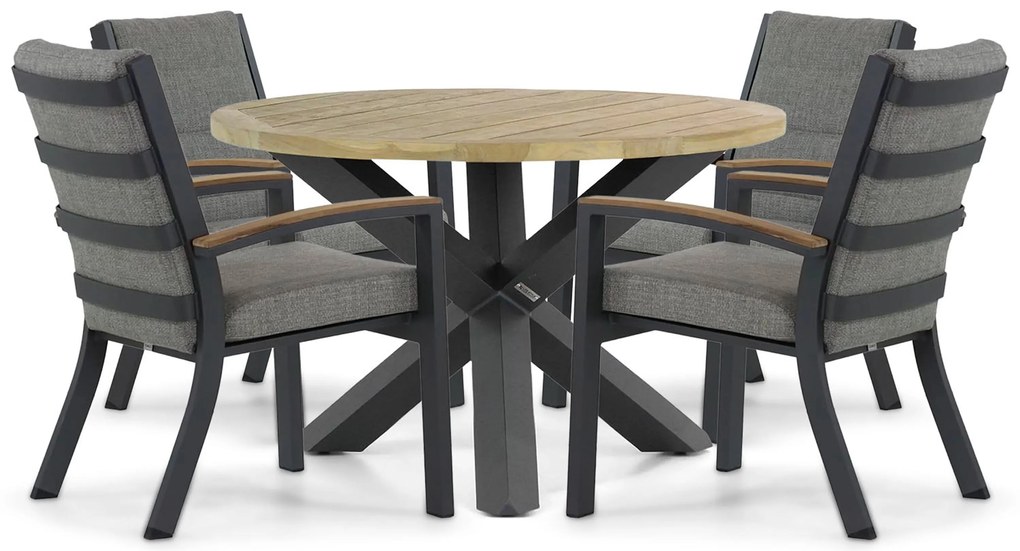 Tuinset Ronde Tuintafel 4 personen 120 cm Aluminium/teak Grijs Osmen Midura/Rockville