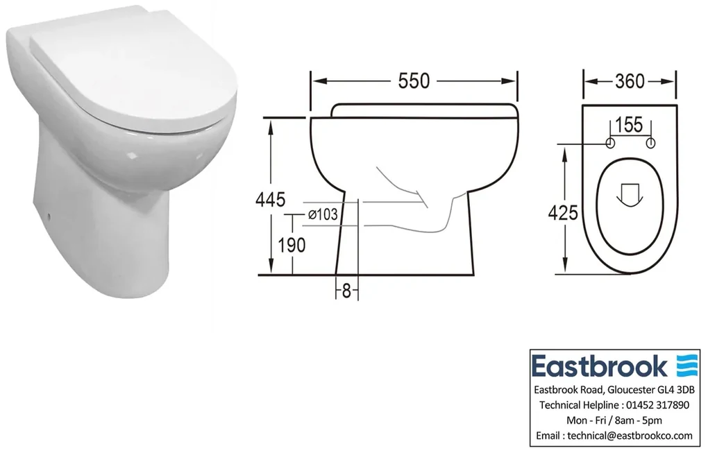 Eastbrook Osterley Comfort staand toilet met vortex spoeling wit glans