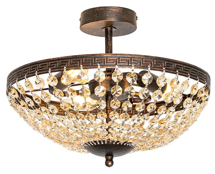 Klassieke plafondlamp brons en kristal 3-lichts - Mondrian Klassiek / Antiek E14 rond Binnenverlichting Lamp
