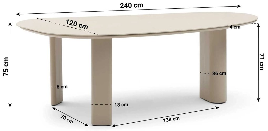 Tuinset 6 personen 240 cm Aluminium/rope Taupe Coco Vedra/Weave