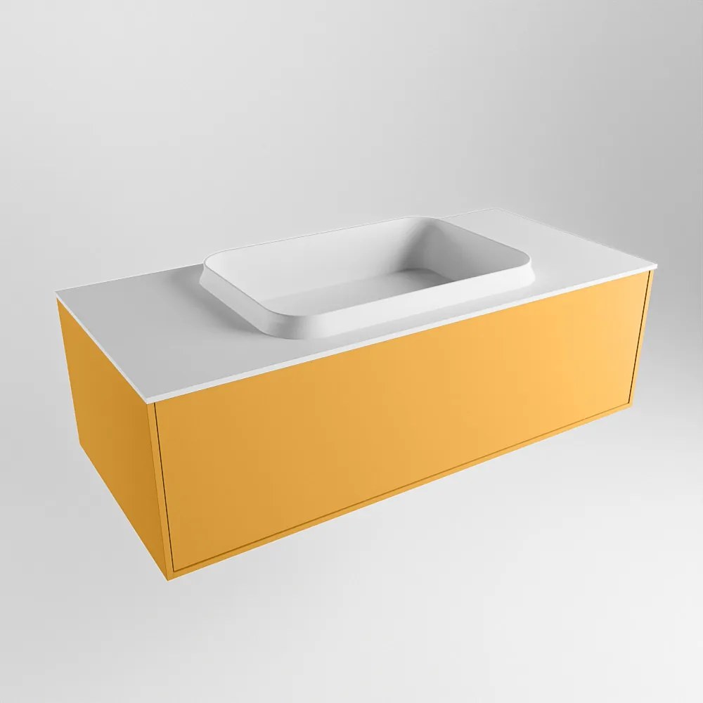 Mondiaz Erin 100cm badmeubel Ocher met 1 lade en witte wastafel midden 1 kraangat