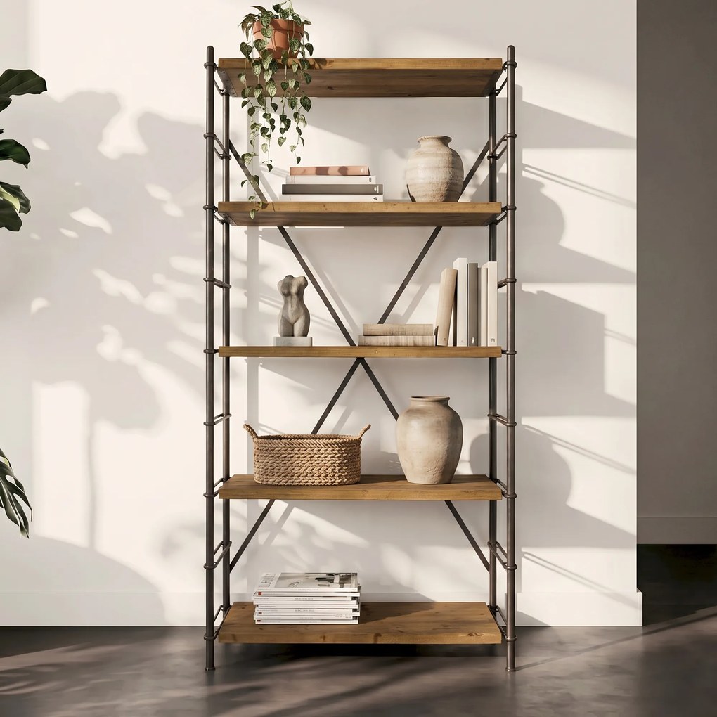 Dutchbone Iron Vurenhouten Open Wandrek - 100x42x200cm.