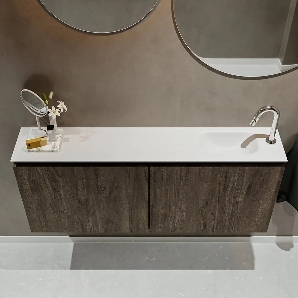 Mondiaz Ture 120cm toiletmeubel dark brown met wastafel talc rechts 1 kraangat