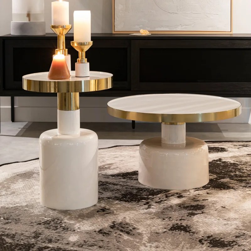 Zuiver Glam Salontafel Emaille Wit Met Goud - 60 X 60cm.