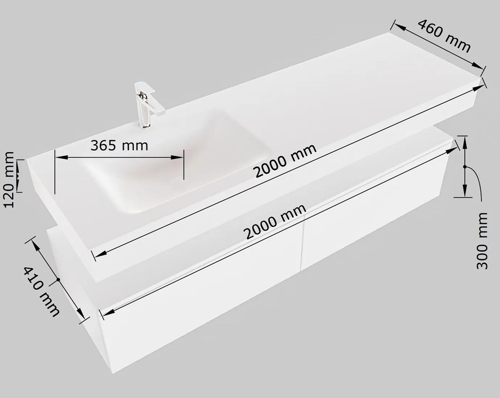 Mondiaz Alan DLux badmeubel 200cm talc 2 lades met wastafel frappe links 1 kraangat