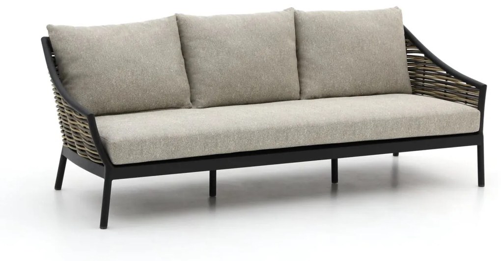 Loungebank Tuin Apple Bee  | Wicker (vlechtwerk) | 3 personen | Tuinbank Beige/Zwart | 203cm | Incl. kussens | Kees Smit Tuinmeubelen
