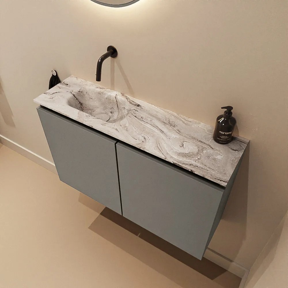 Mondiaz Ture DLux toiletmeubel 80cm smoke met wastafel glace links zonder kraangat