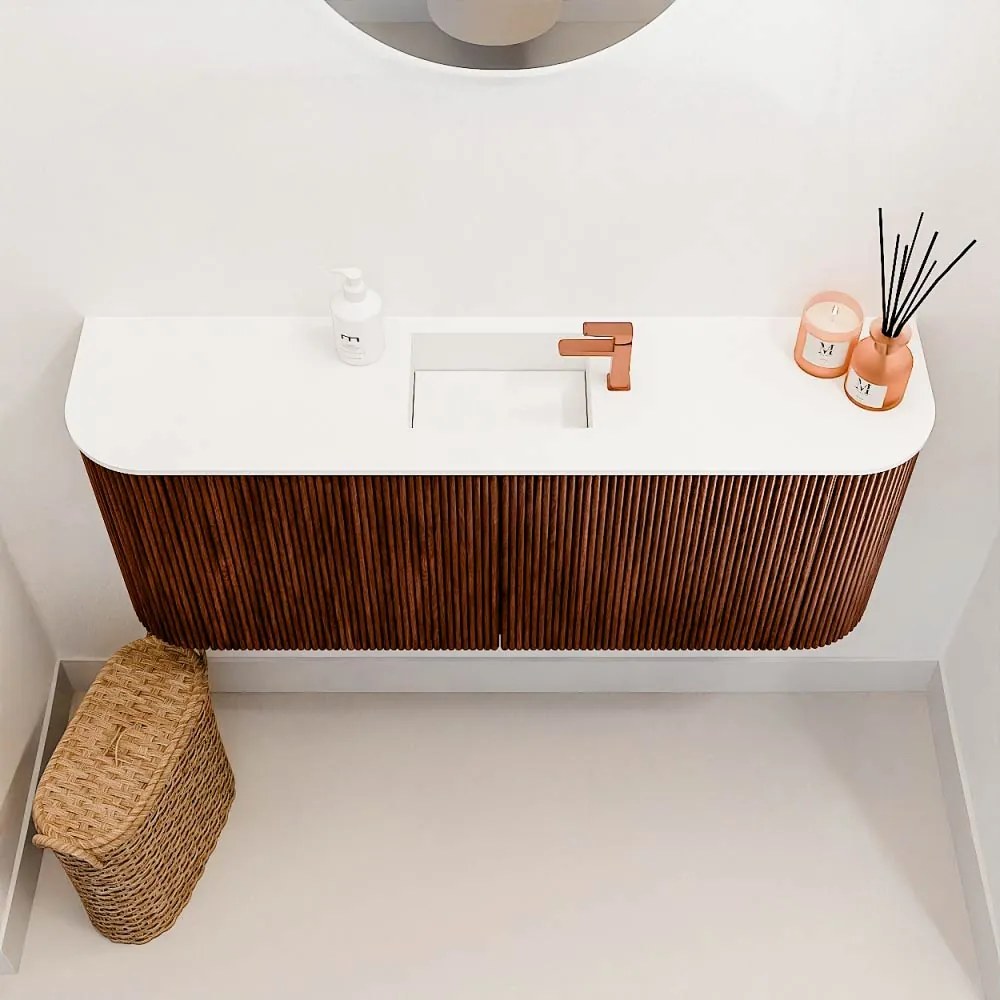 Mondiaz Joya 105cm toiletmeubel ronding links/rechts ruby met wastafel faye midden 1 kraangat talc