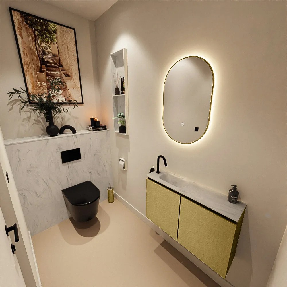 Mondiaz Ture DLux toiletmeubel 80cm oro met wastafel opalo links met kraangat