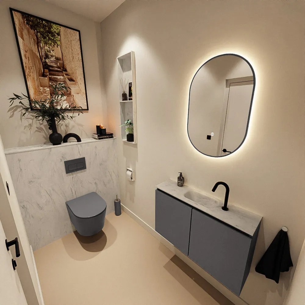 Mondiaz Ture DLux toiletmeubel 80cm dark grey met wastafel opalo midden met kraangat