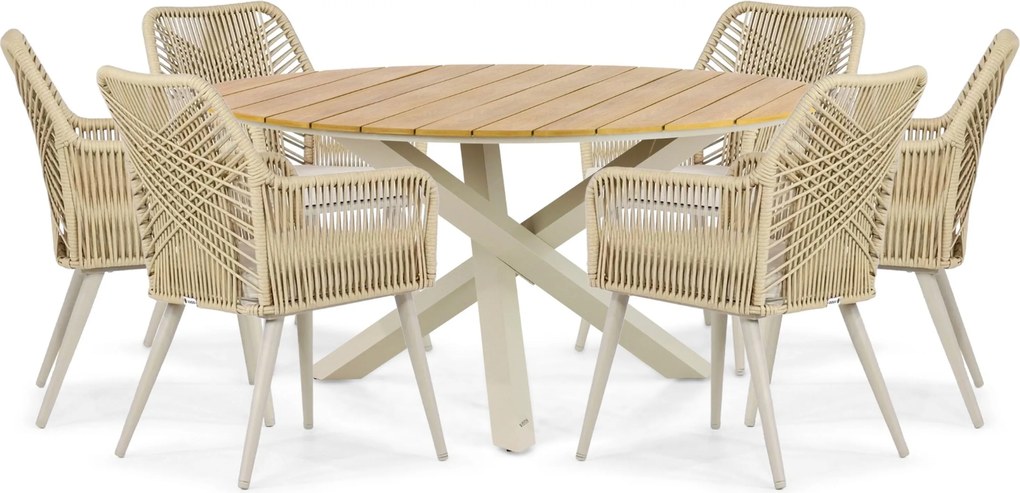 Tuinset 6 personen 150 cm Aluminium/rope Taupe Coco Vedra/Ancona