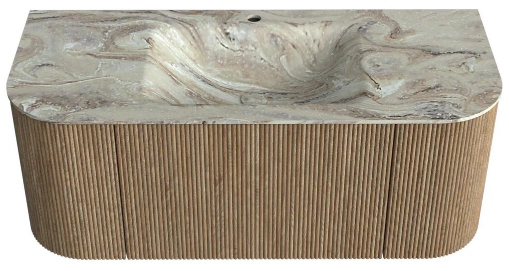 Mondiaz Kurve-dlux 110cm badmeubel ronding links/rechts dusk met 1 lade en 2 deuren en wastafel cloud midden 1 kraangat glace