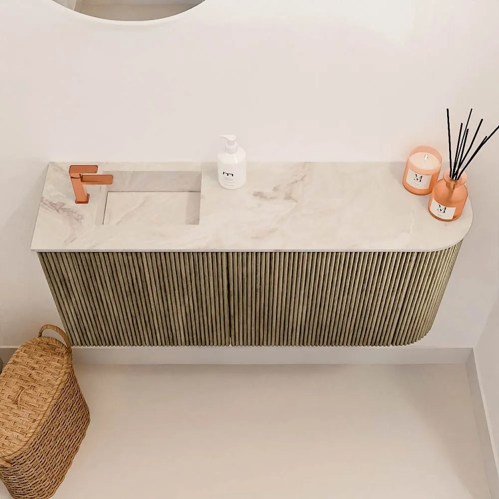 Mondiaz Joya DLux 90cm toiletmeubel ronding rechts dusk met wastafel faye links 1 kraangat frappe