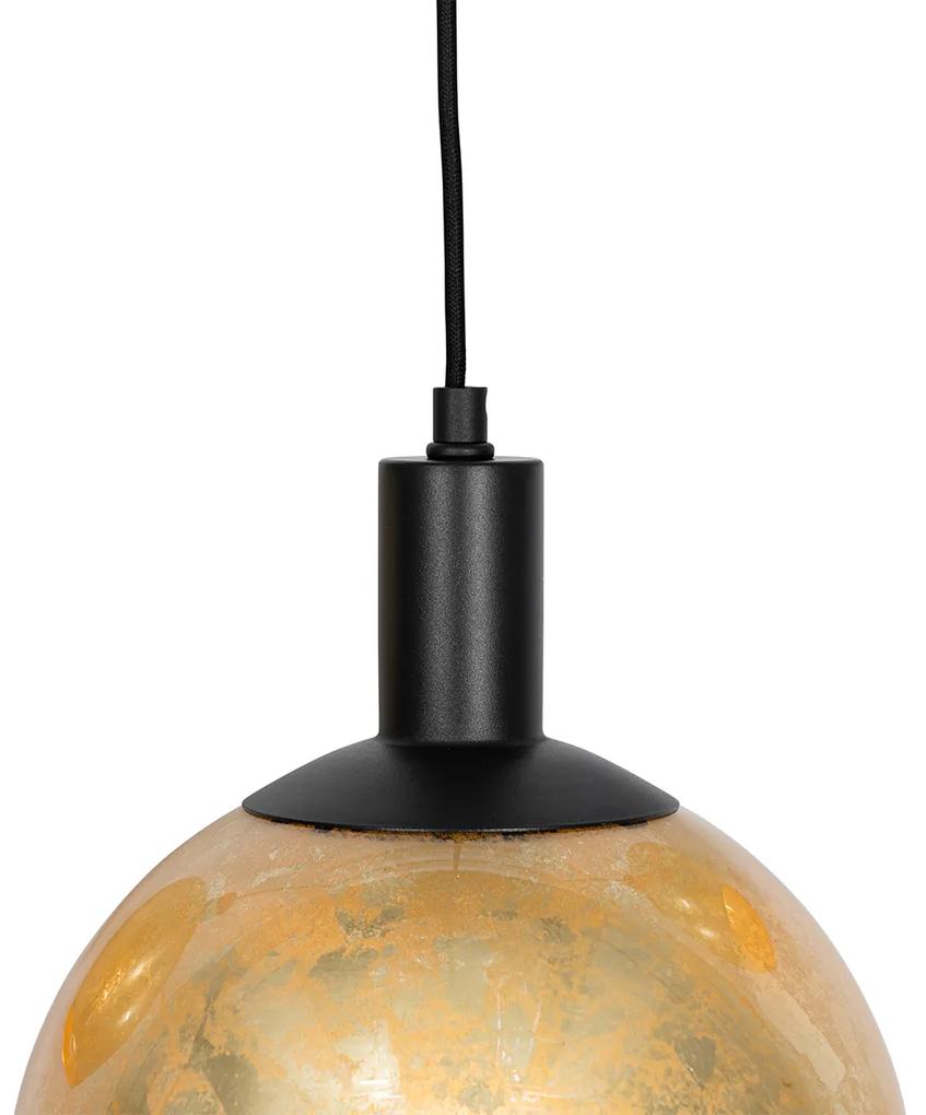 Eettafel / Eetkamer Design hanglamp zwart met goud glas 7-lichts - Bert Design E27 Binnenverlichting Lamp