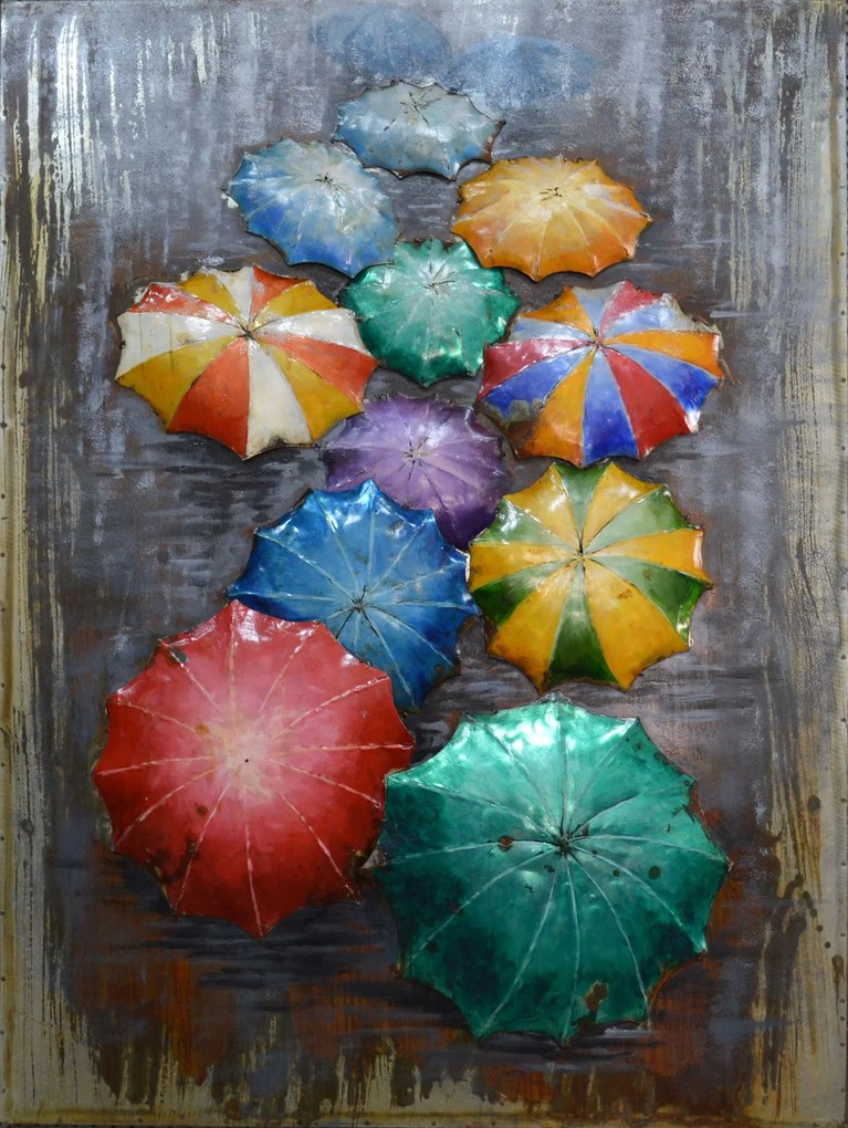 Decorationable | Decoratief wandobject Regenschirme lengte ca. 7 cm x breedte 75 cm x hoogte 100 cm multicolour schilderijen ijzer, acrylverf decoratie wanddeco