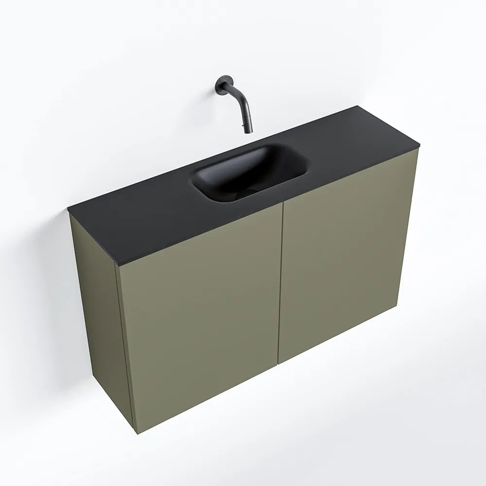 Zaro Polly toiletmeubel 80cm army met zwarte wastafel zonder kraangat