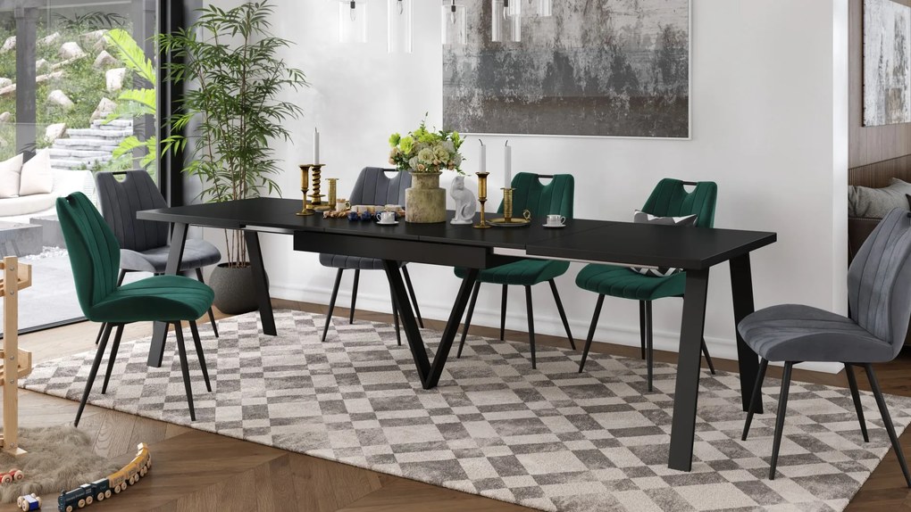 AVERY zwart mat - LOFT/INDUSTRIËLE TAFEL VOOR WOONKAMER / EETKAMER UITKLAPBAAR TOT 330 cm!